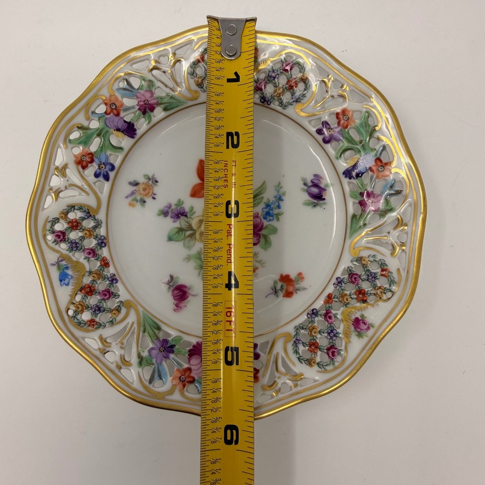 Vintage Schumann Arzberg Germany Chateau Dresden Flowers 6" Reticulated Plate - Picture 9 of 12